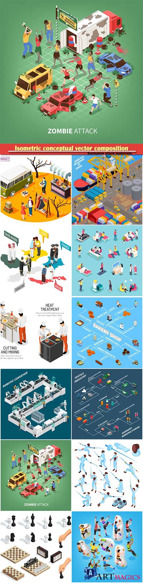 Isometric conceptual vector composition, infographics template # 55