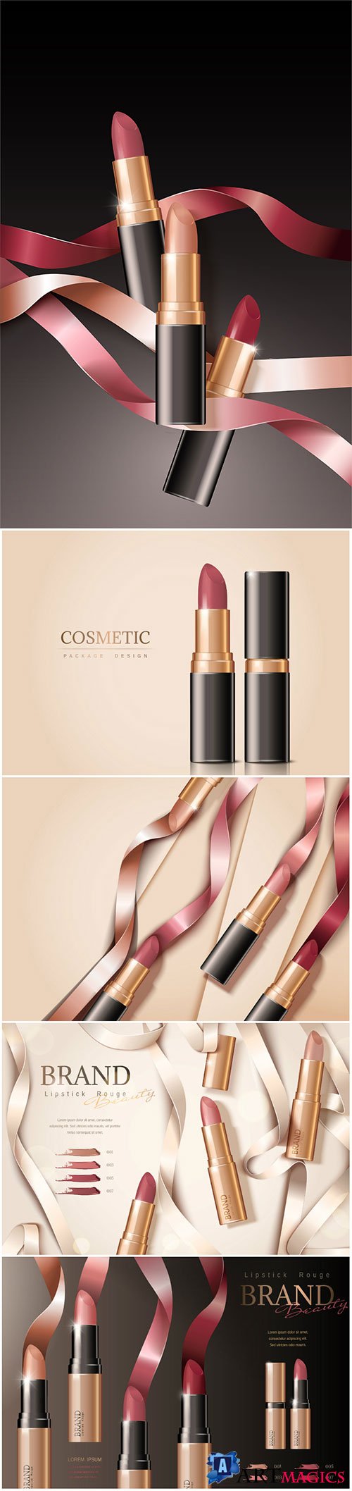 Fashion lipsticks poster vector 3d illustration