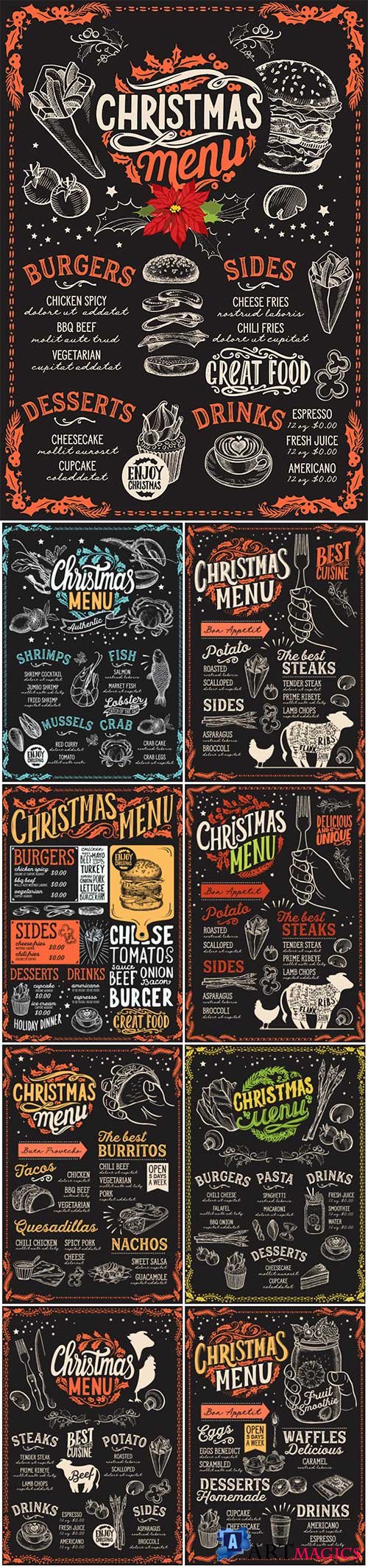 Christmas vector menu for restaurant, food template
