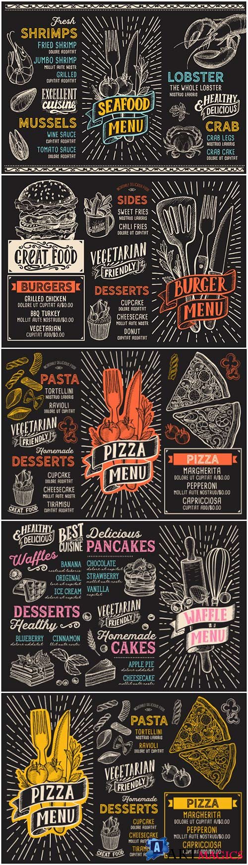 Menu template for restaurant with doodle hand-drawn graphic