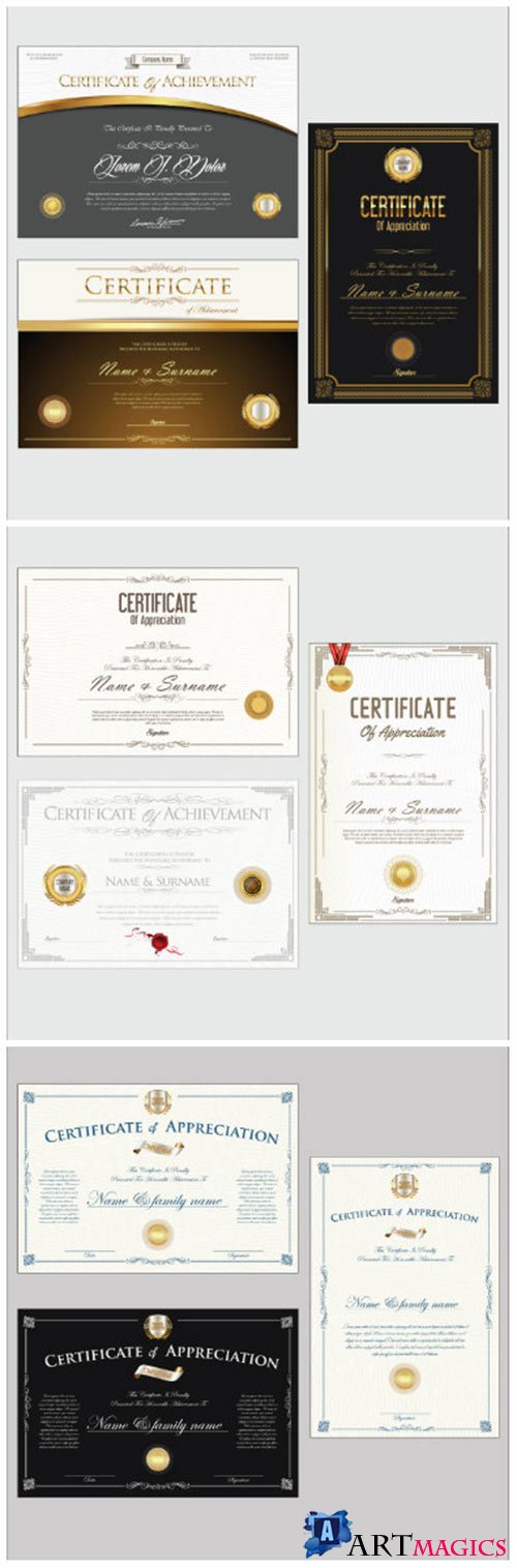 Certificate or diploma retro design vector collection