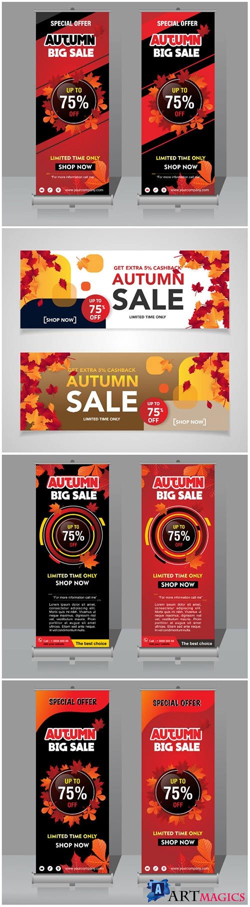 Autumn vector banner and roll-up template