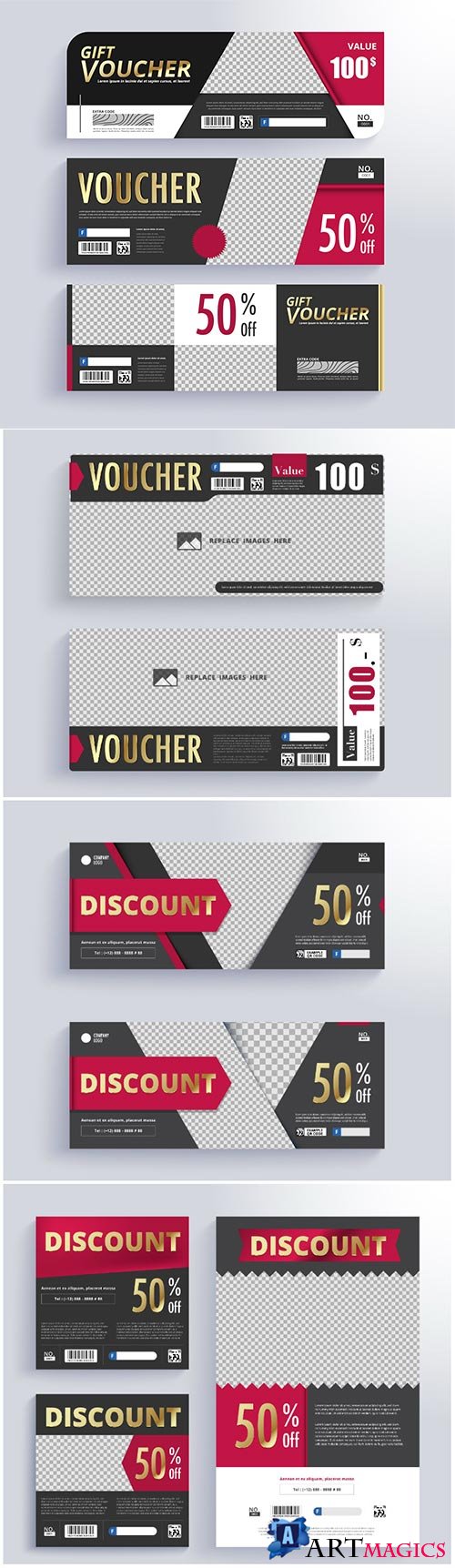 Gift voucher vector template, blank space for images