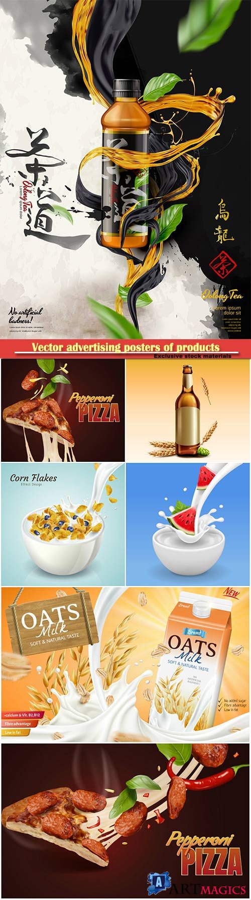 Vector advertising posters of various products