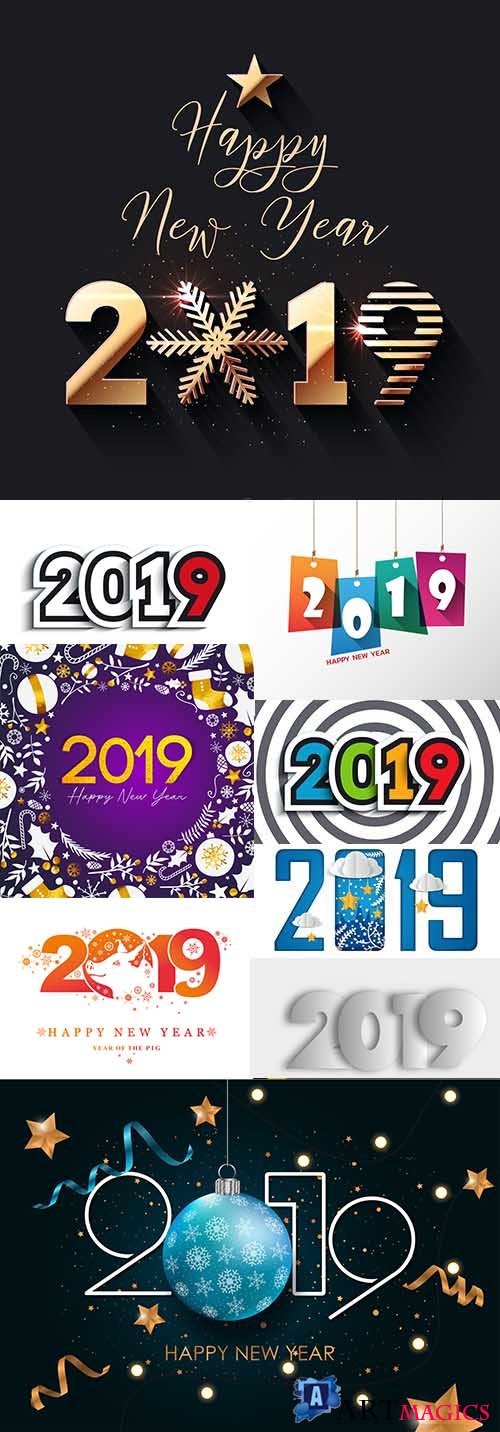 2019 New Year festive inscriptions decorative design 4