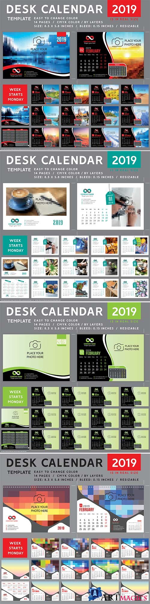 2019 desk vector calendar design template