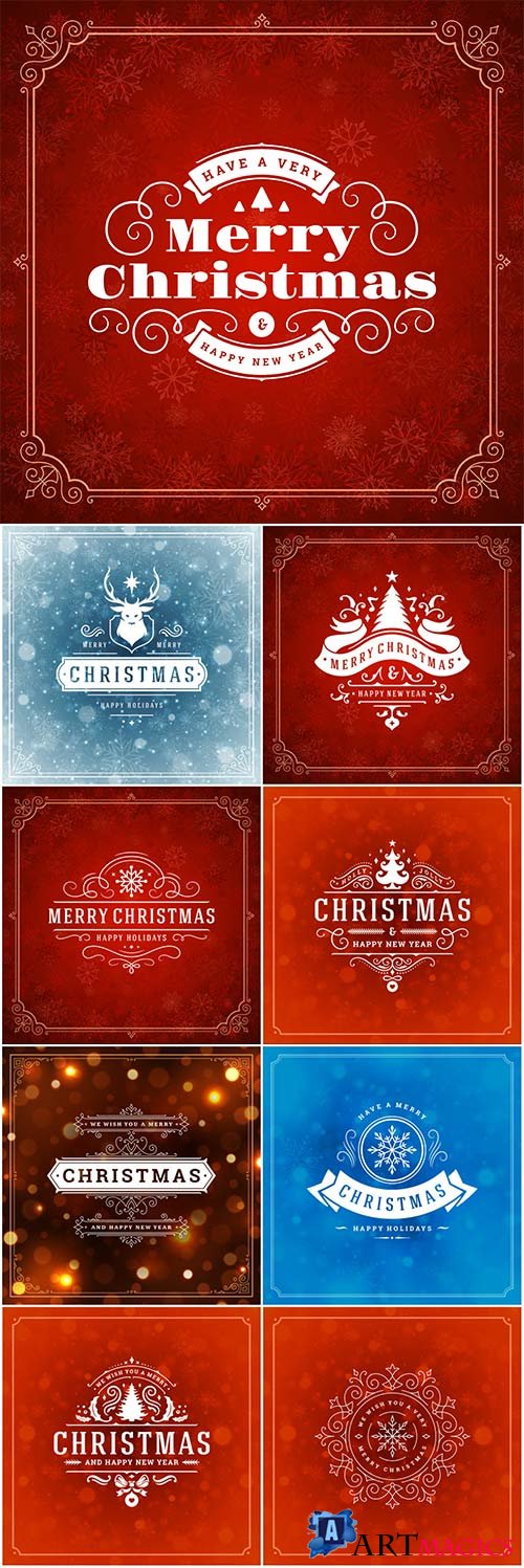 Christmas and new year retro vector label design