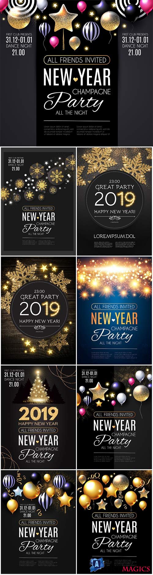 Happy New Year party poster vector template