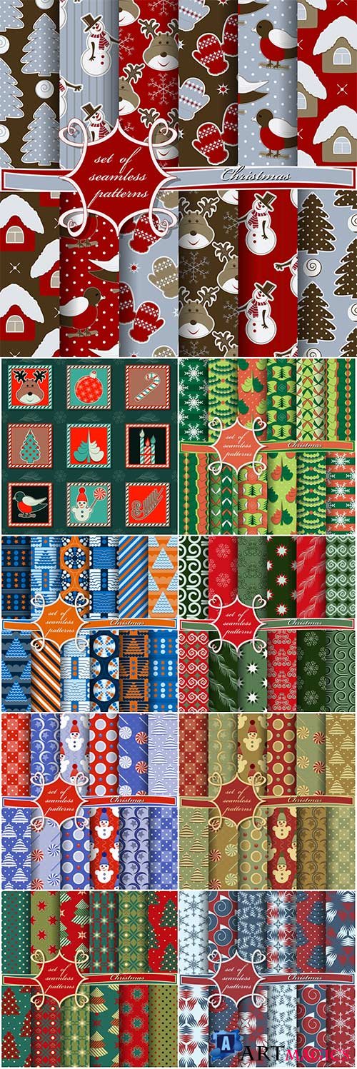 Set of christmas seamless textures in vector