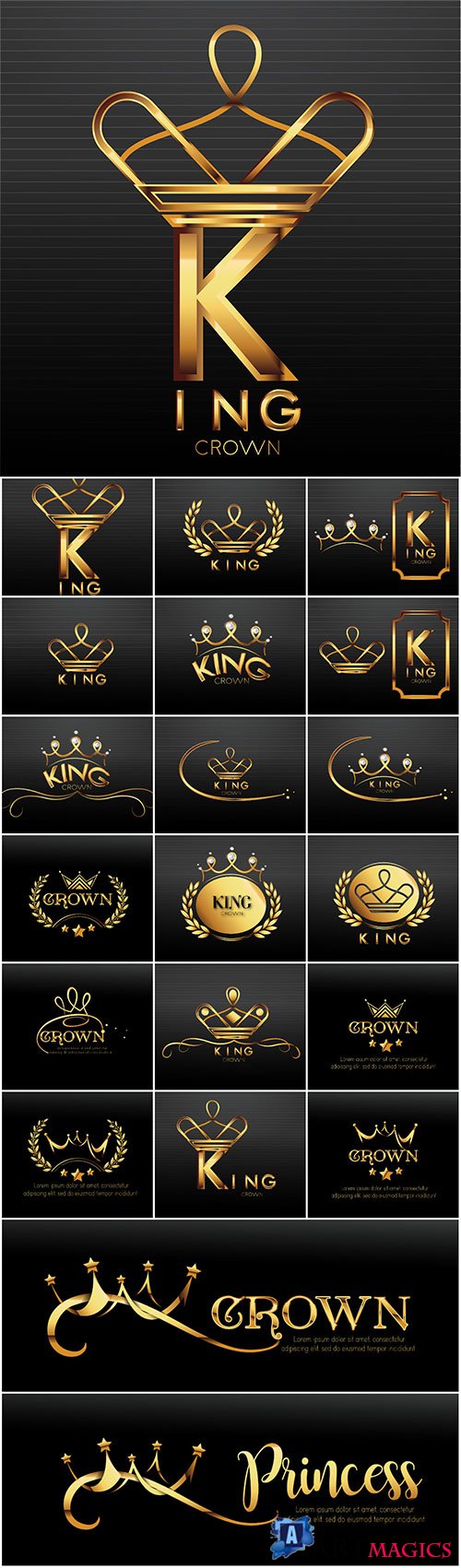 Luxury sign gold crown with elegant vector design