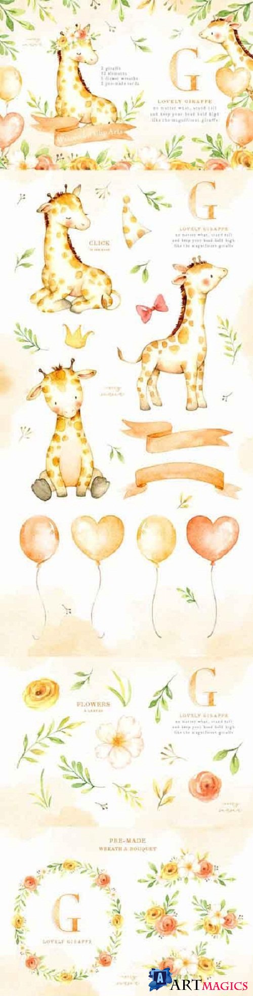 Lovely Giraffe Watercolor Clip Art 3156334