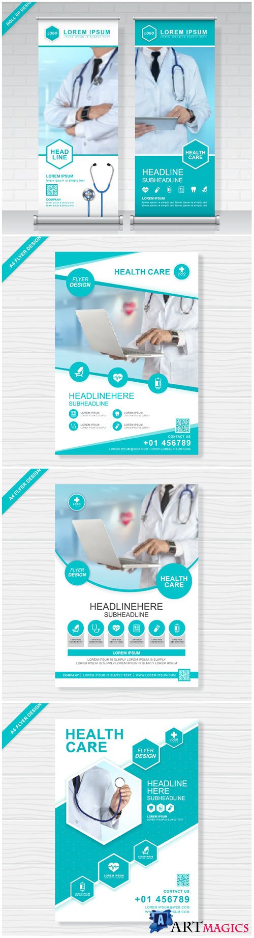 Medical brochure design, vector health care cover template