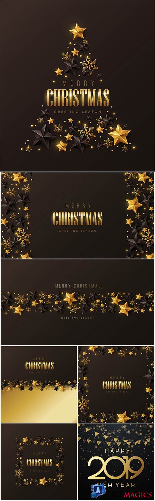 Christmas and New Year vector backgrounds with golden decor