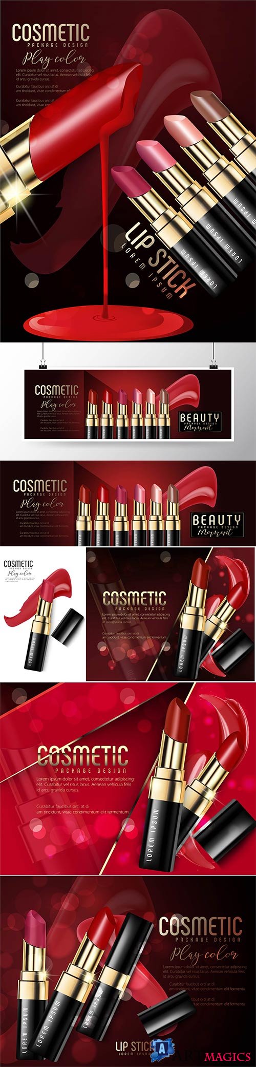 Vector ads of premium female lipstick for skin care