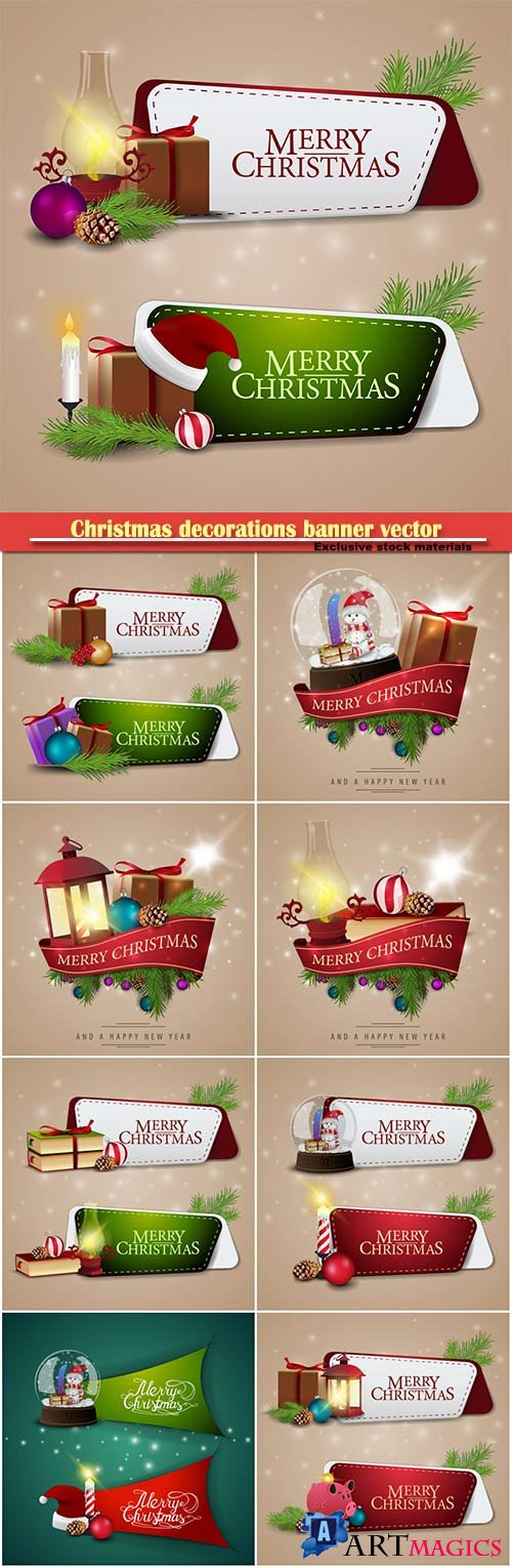 Christmas decorations banner vector illustration