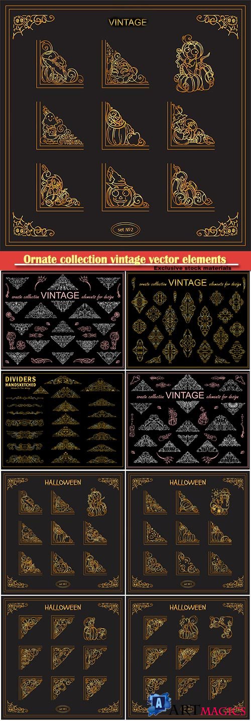 Ornate collection vintage vector elements for design