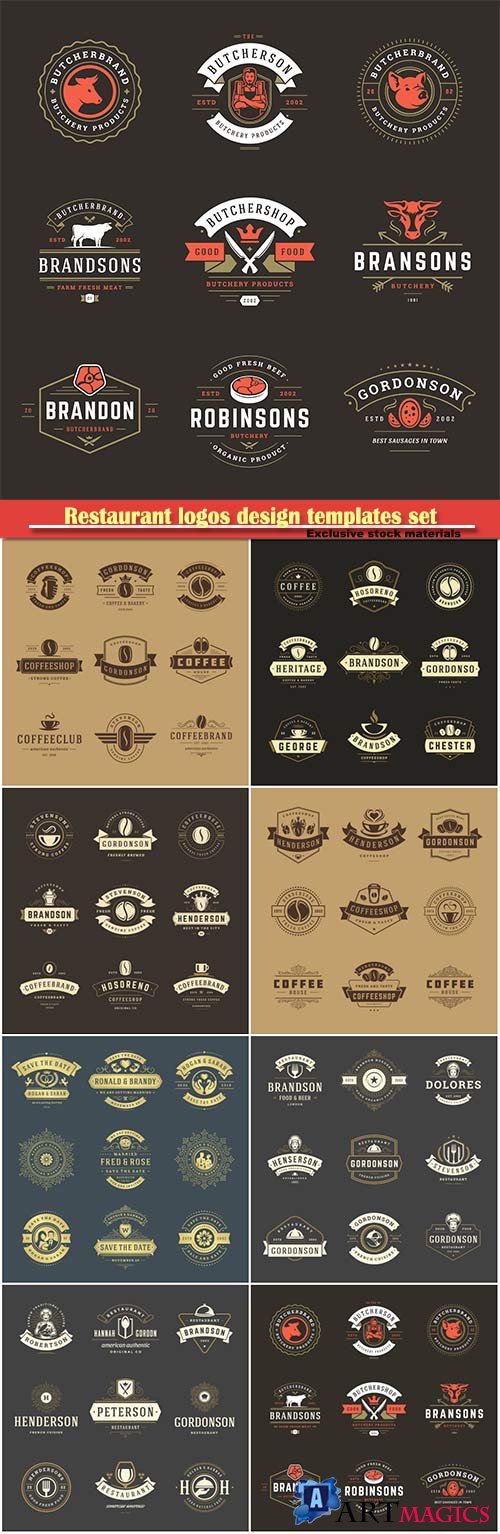 Restaurant logos design templates set vector illustration