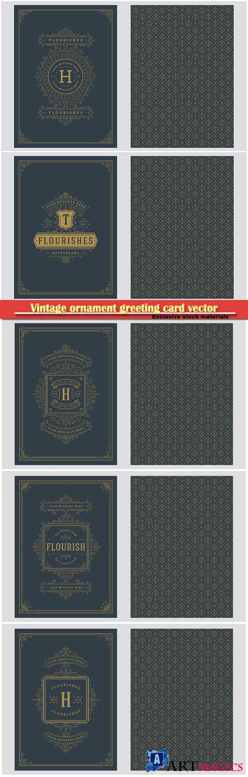Vintage ornament greeting card vector template