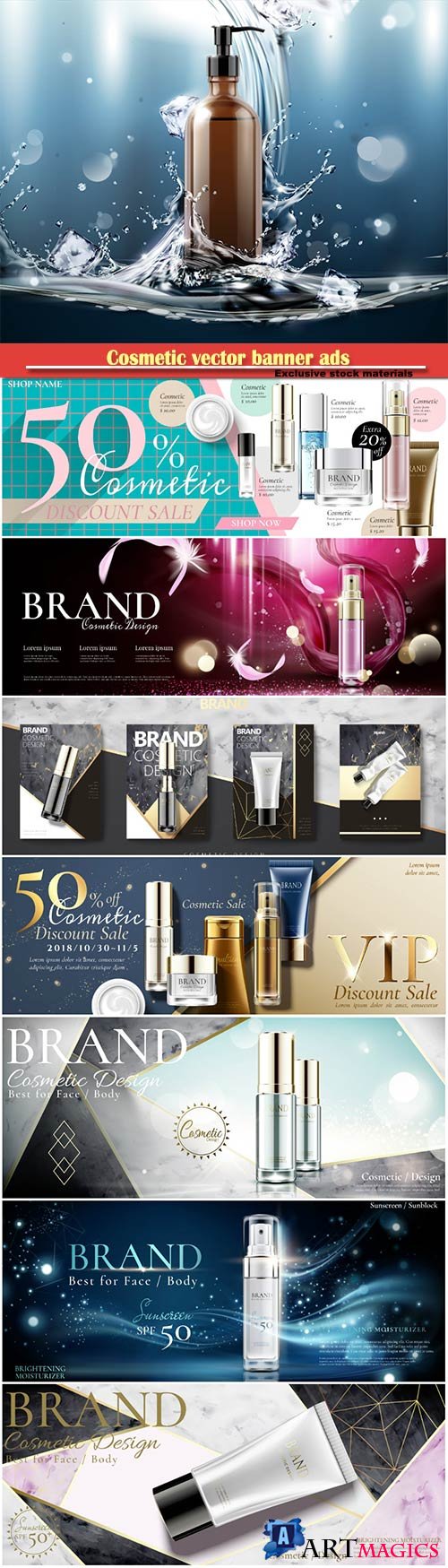 Cosmetic vector banner ads with spray bottle in 3d illustration