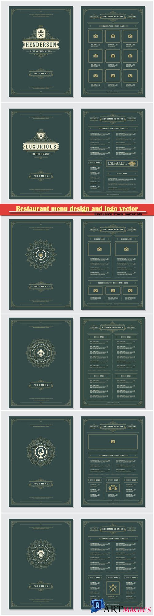 Restaurant menu design and logo vector brochure template