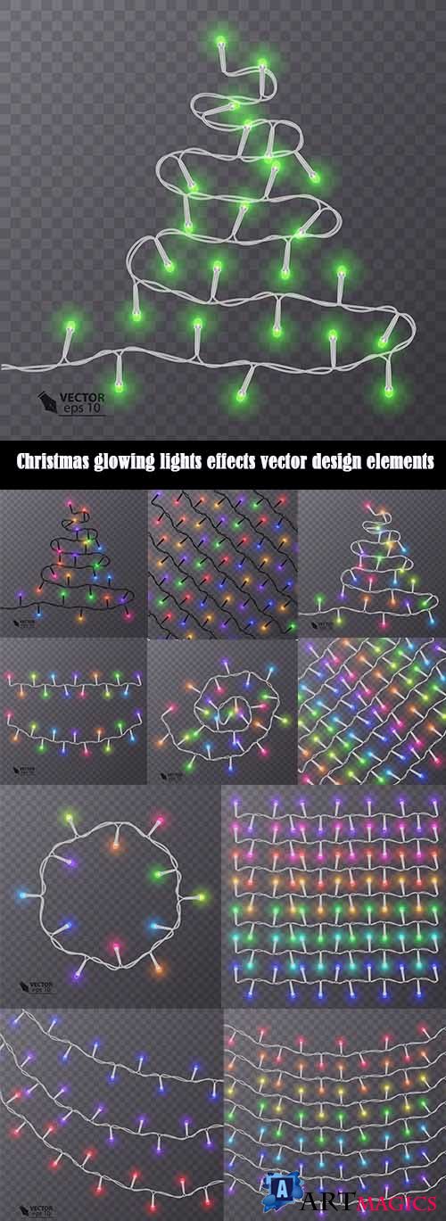 Christmas glowing lights effects vector design elements