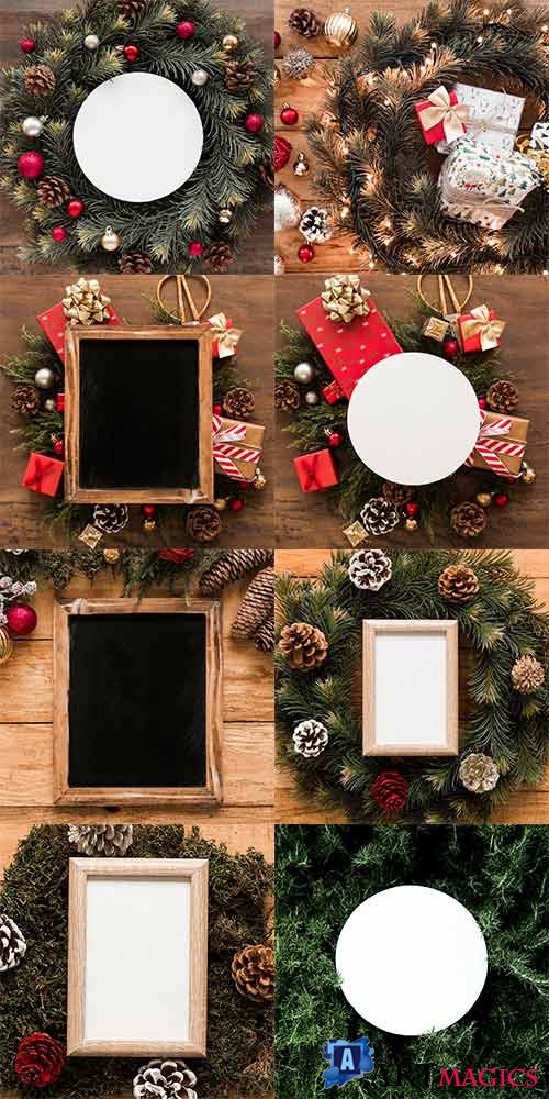         / Backgrounds with spruce branches and frames