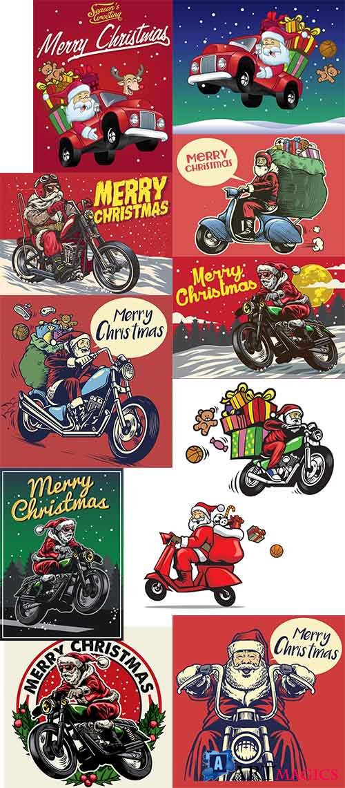     -   / Santa on a motorcycle - Vector Graphics