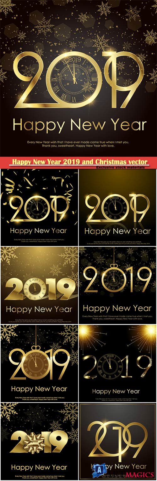 Happy New Year 2019 and Christmas vector background