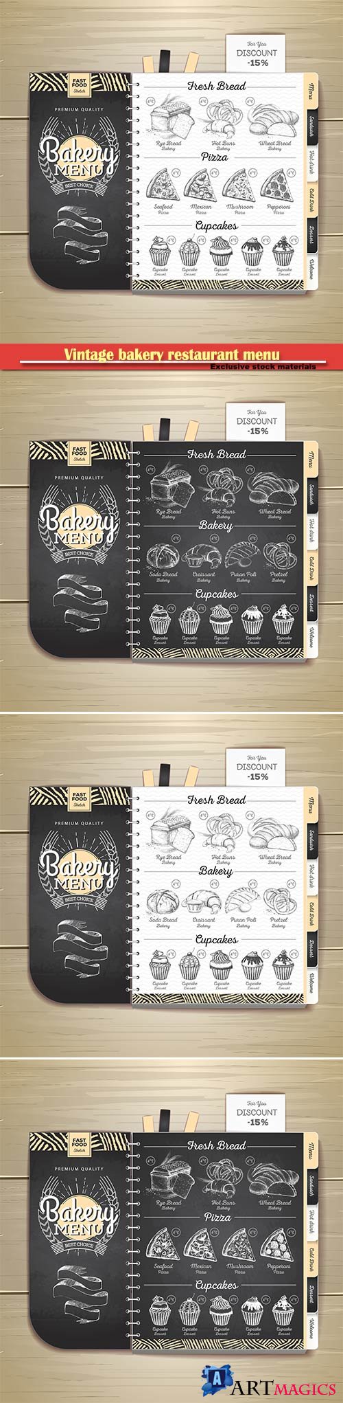 Vintage chalk drawing bakery restaurant menu design  vector illustration