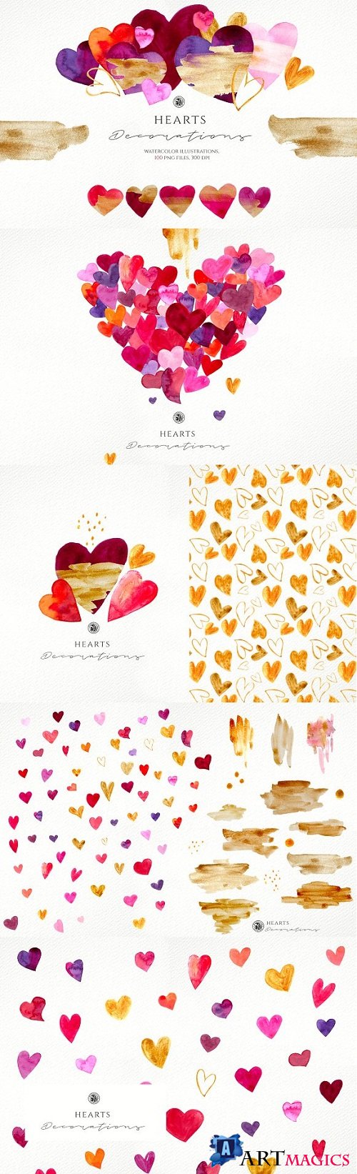 Hearts - watercolor illustrations - 3221567