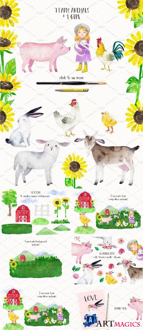FARM ANIMALS watercolor set PART 1 - 2334876