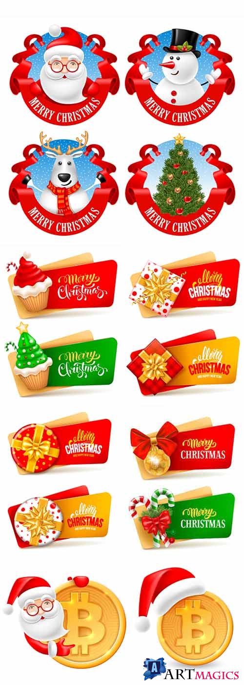 Christmas festive vector banners and labels set