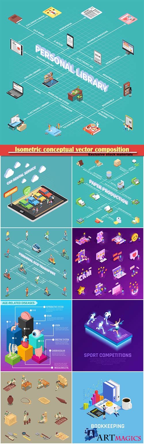 Isometric conceptual vector composition, infographics template # 63