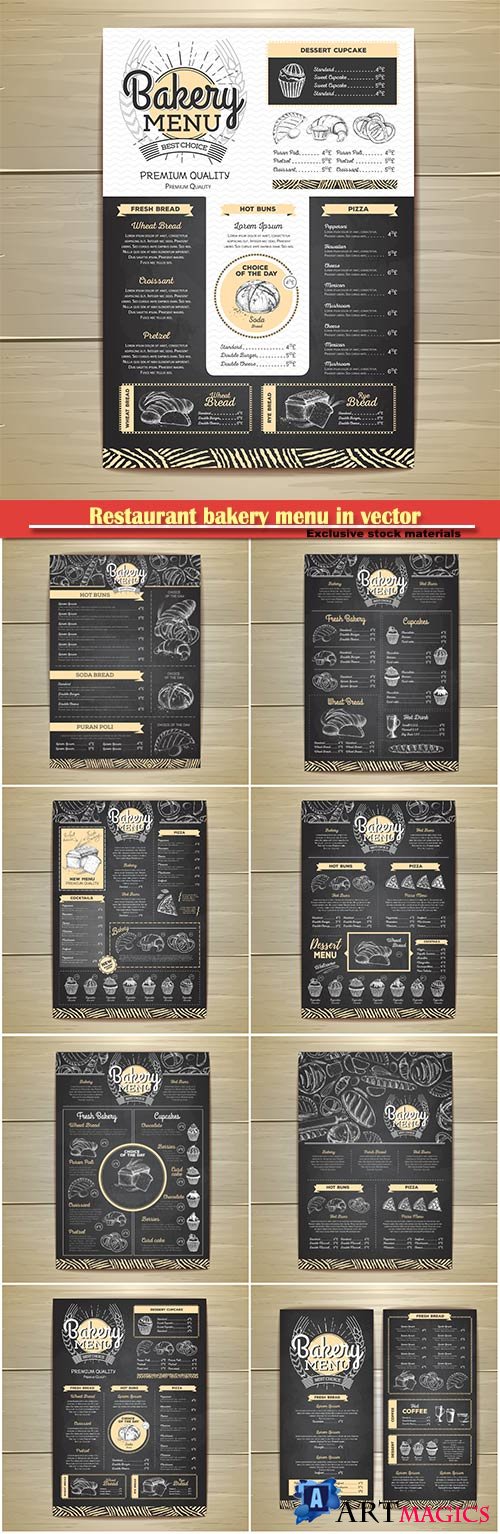 Restaurant bakery menu in vector, vintage chalk drawing  menu design