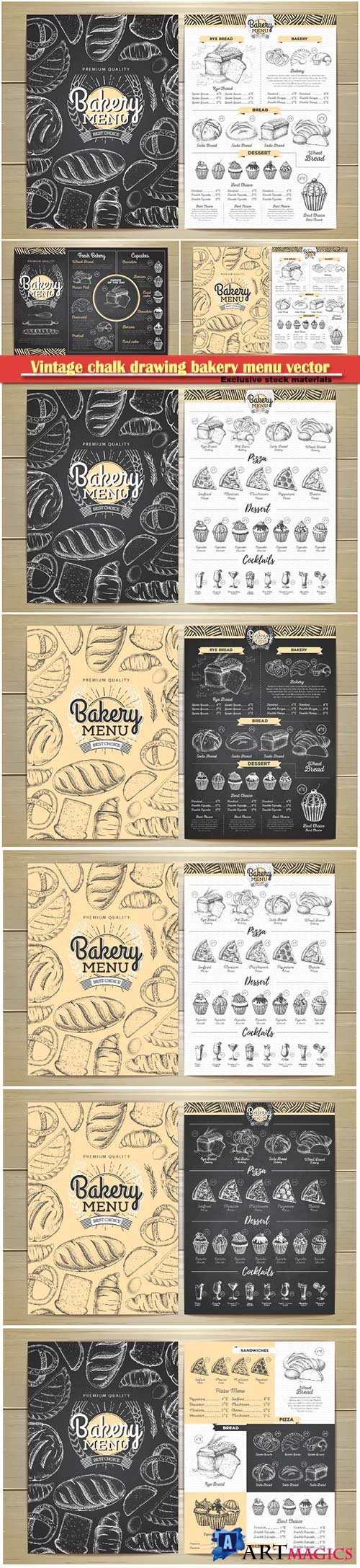 Vintage chalk drawing bakery menu vector design