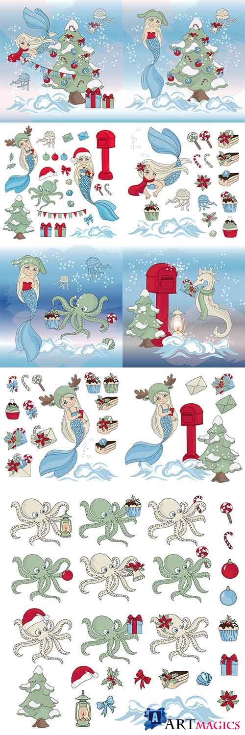     -   / Christmas with mermaid - Vector Graphics
