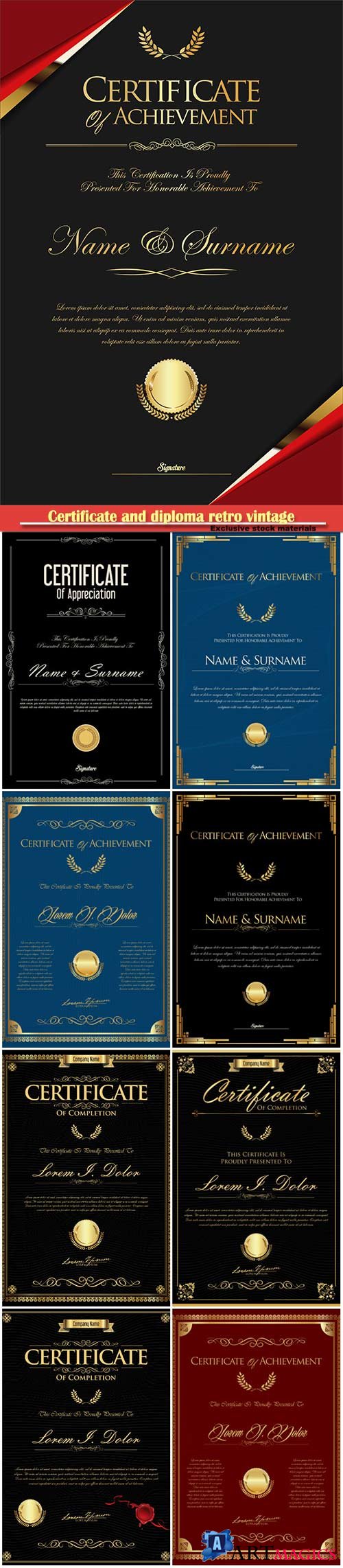 Certificate and diploma retro vintage vector template