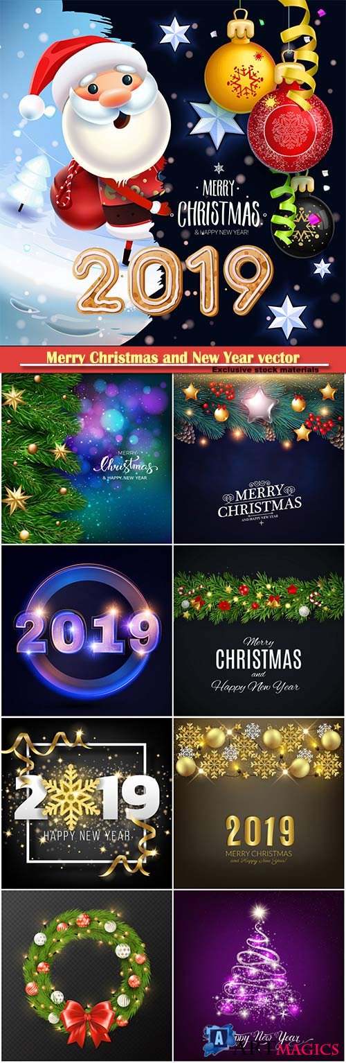 Merry Christmas and New Year 2019 vector background