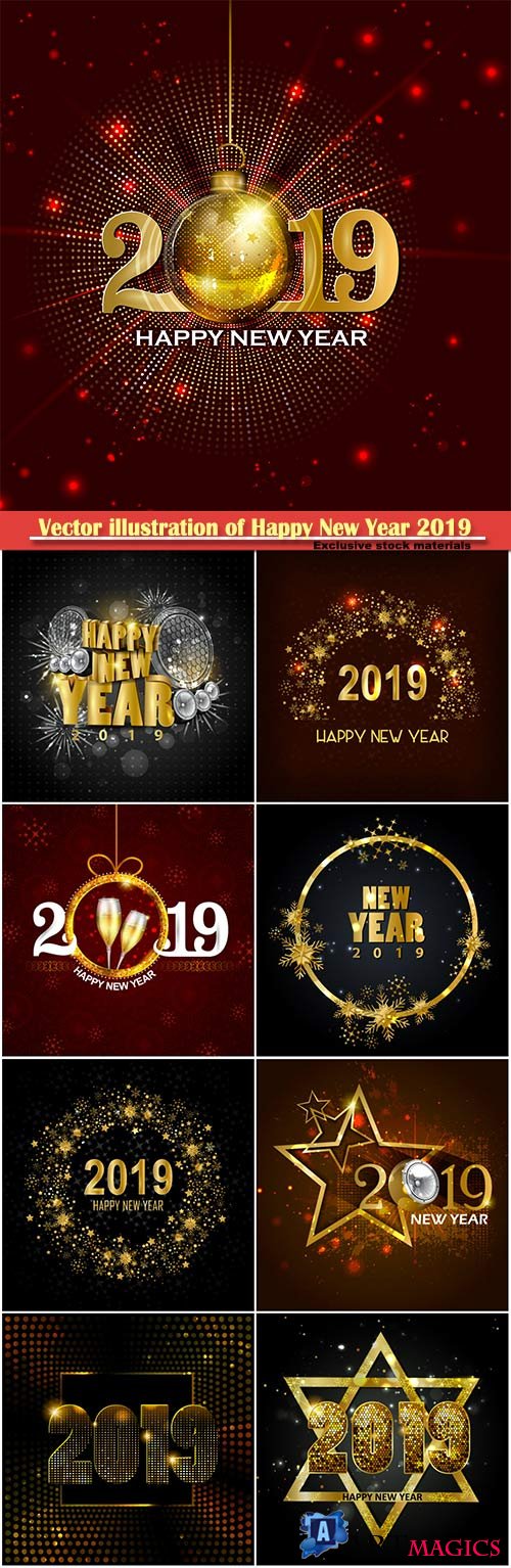 Vector illustration of Happy New Year 2019 greeting background