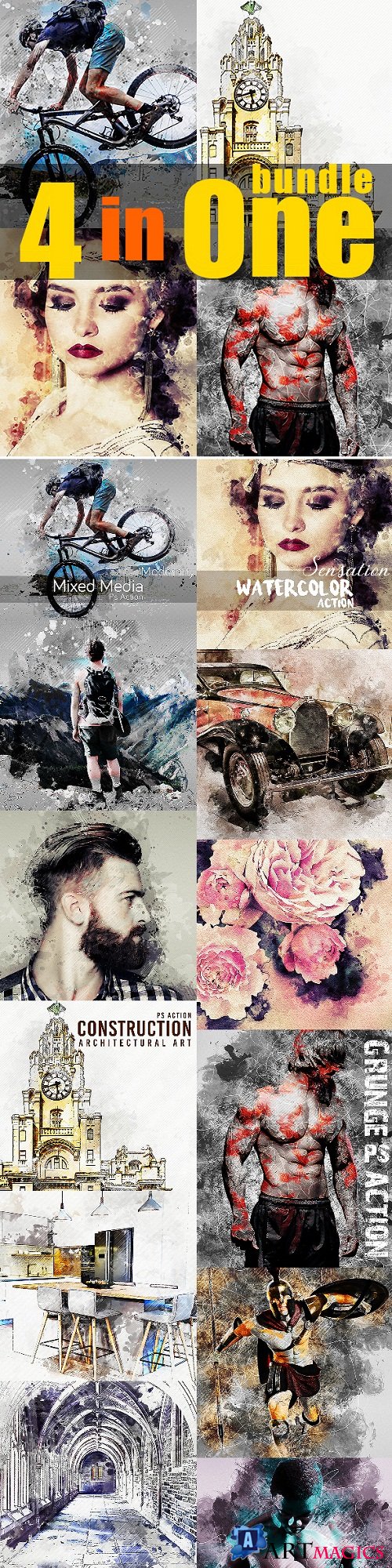 4 in One Artistic Photoshop Actions Bundle 22931032
