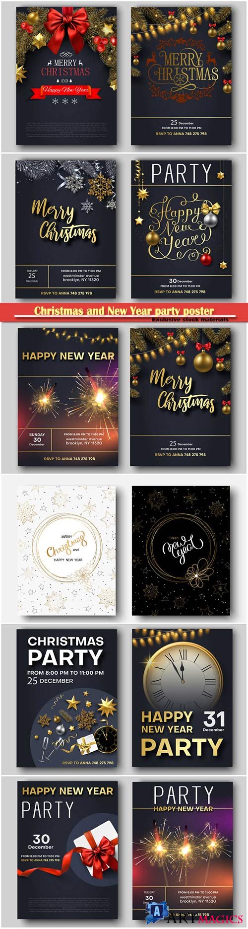 Christmas and New Year party poster or invitation vector templates