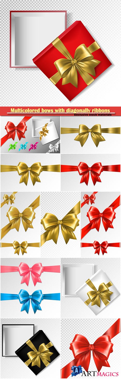 Set of multicolored bows with diagonally ribbons vector illustration
