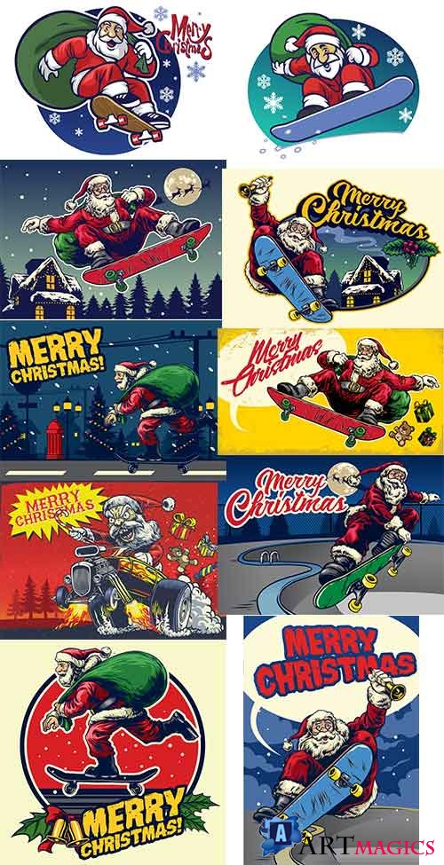    -   / Santa Claus on skyboard - Vector Graphics