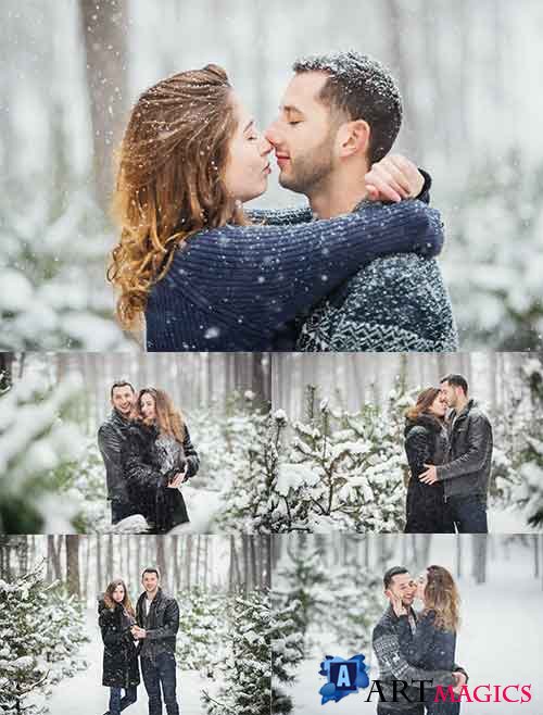      -  / People in Love in the Winter Forest - Clipart