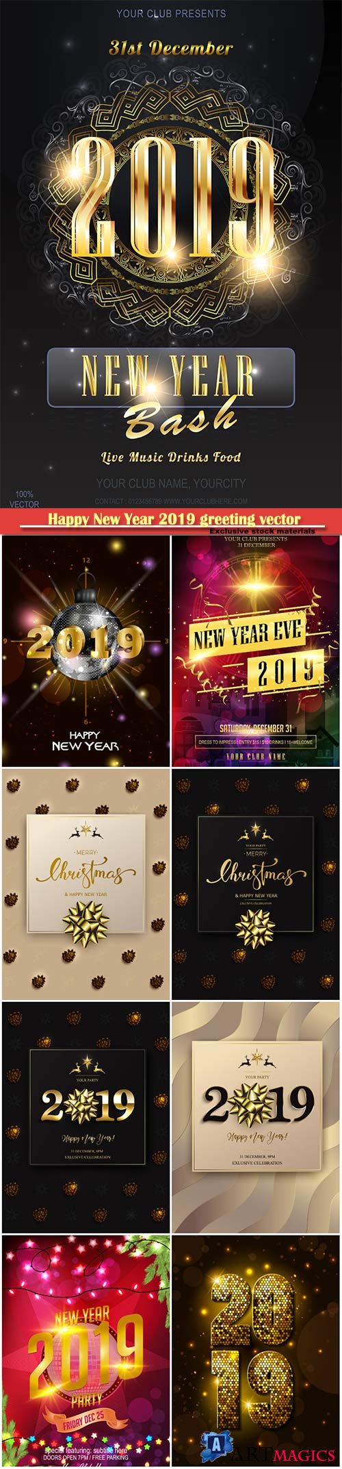 Happy New Year 2019 greeting vector background