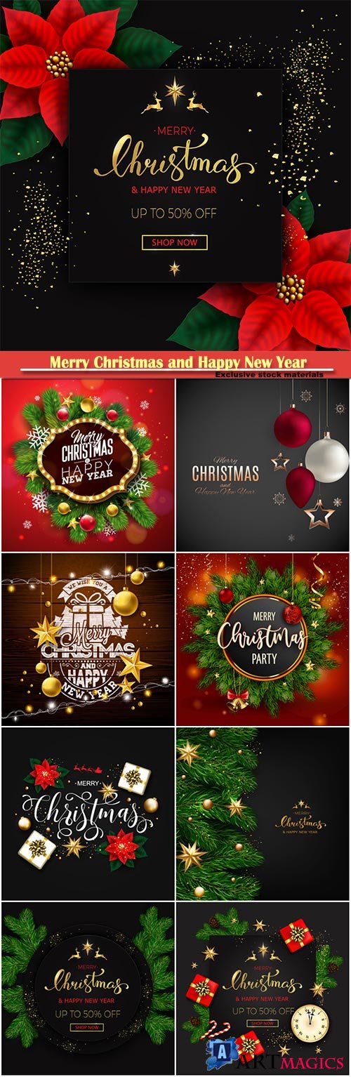 Merry Christmas and Happy New Year holiday vector design
