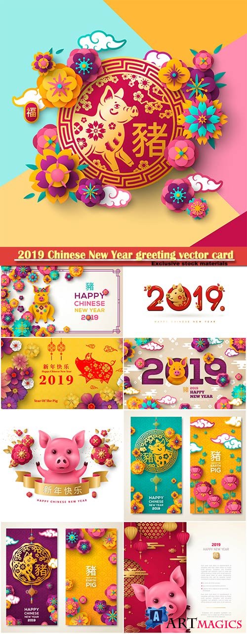 2019 Chinese New Year greeting vector card