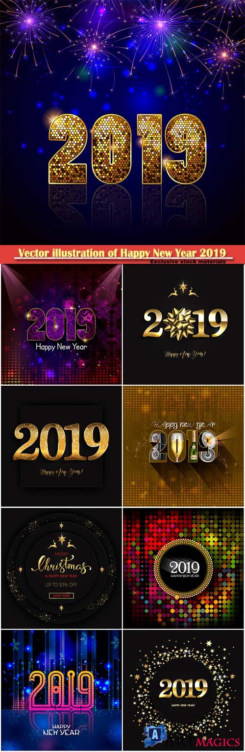 Vector illustration of Happy New Year 2019