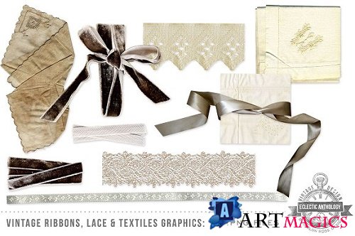 Vintage Ribbon Lace & Fabric Graphic - 33386