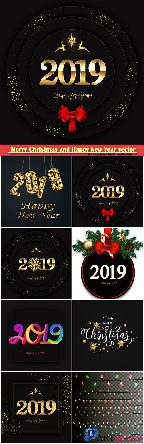 2019 Merry Christmas and Happy New Year vector design